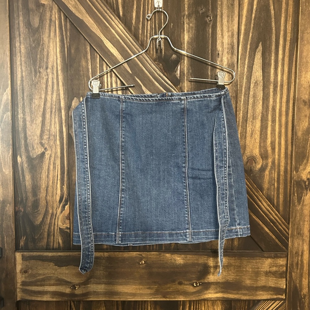PacSun Blue Wrap Mini Skirt with Tie Front - Picture 2 of 4